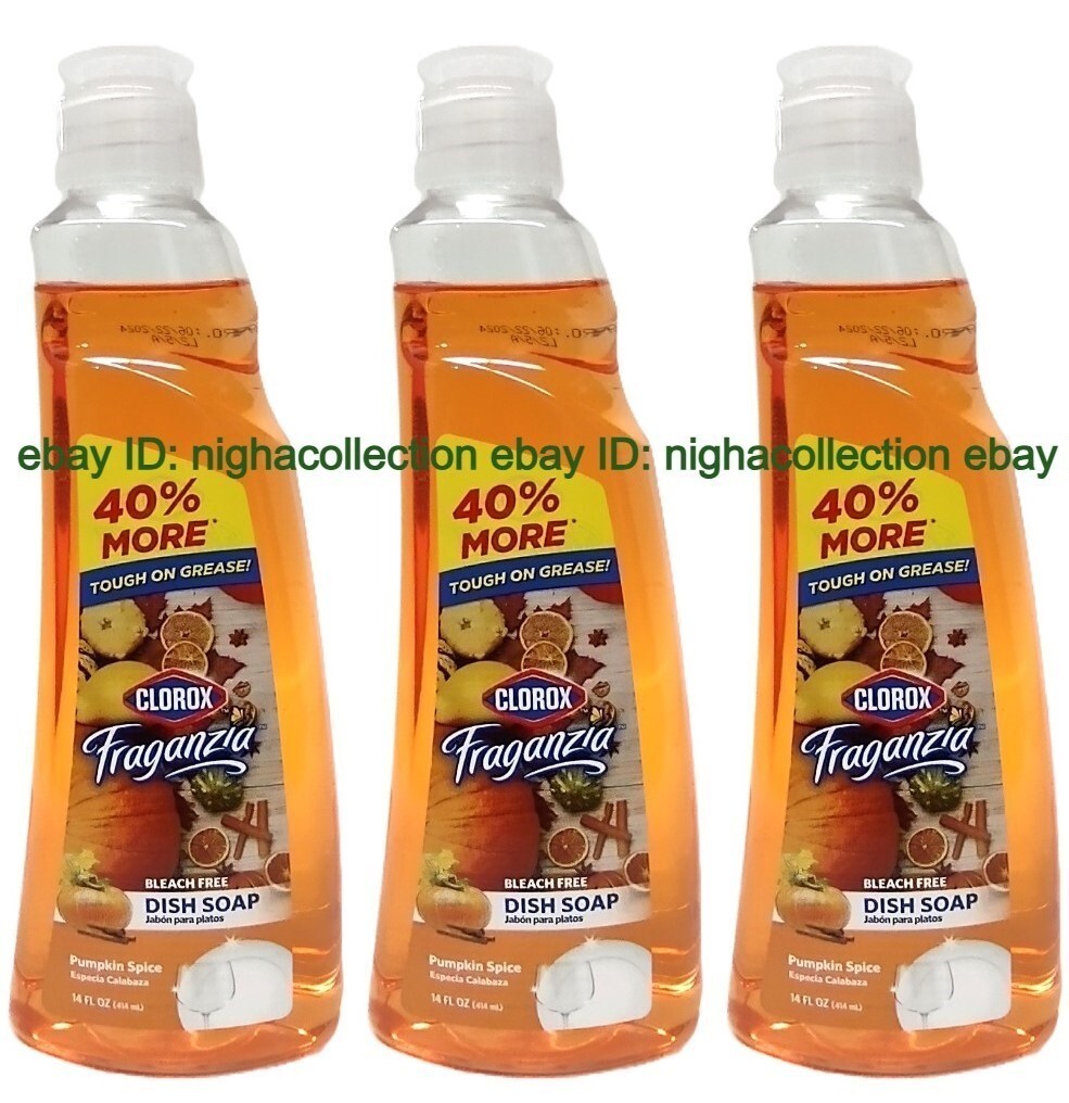 ( 3 Bottles )Clorox Fraganzia PUMPKIN SPICE Dish Soap Bleach Free 14 oz Each NEW