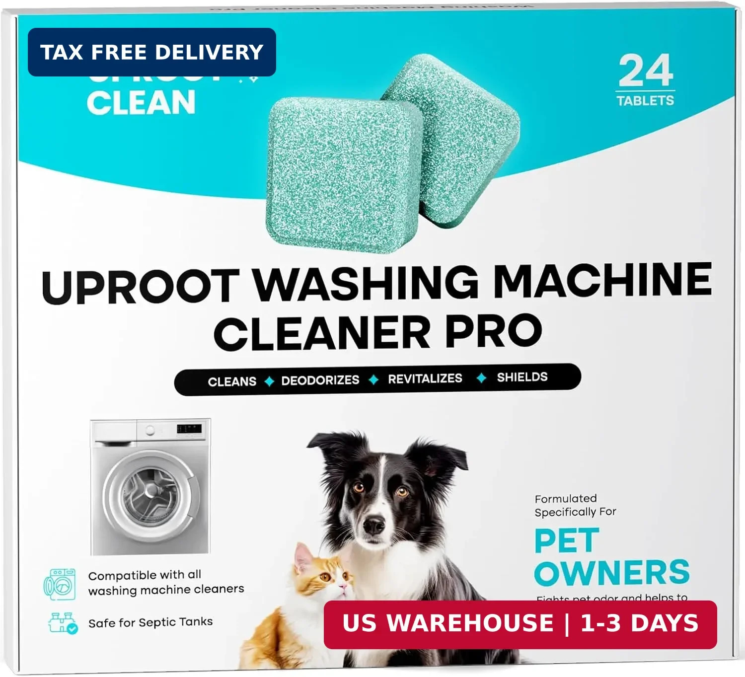 Uproot Clean Washing Machine Cleaner Tablets – 24 Pack for a 12 Month Supply. Fo