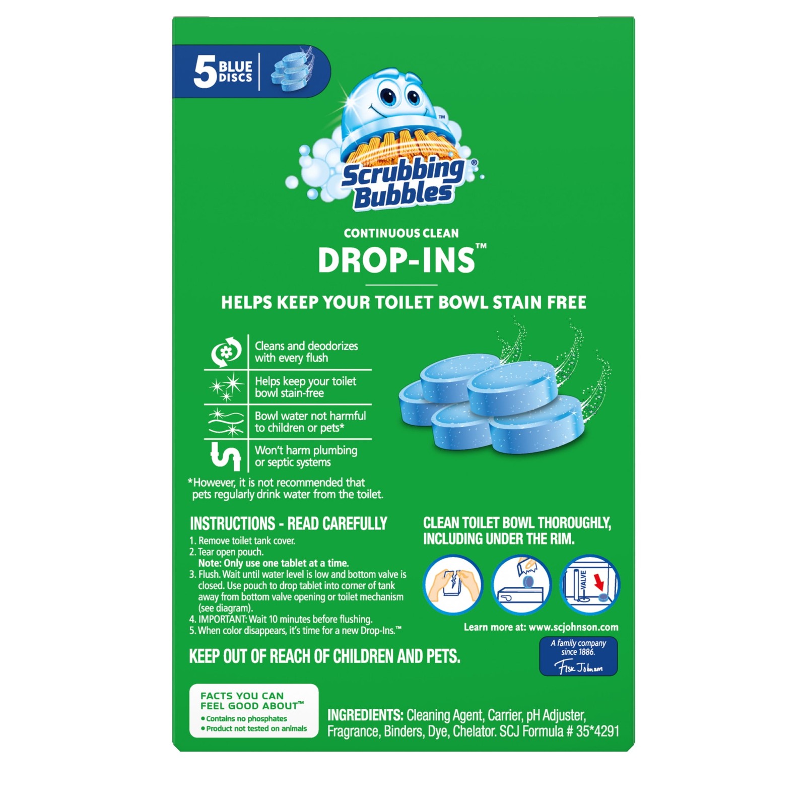 (6 pack) Continuous Clean Drop-Ins – Up to 4 Weeks, 5 Blue Discs, 7.05 oz