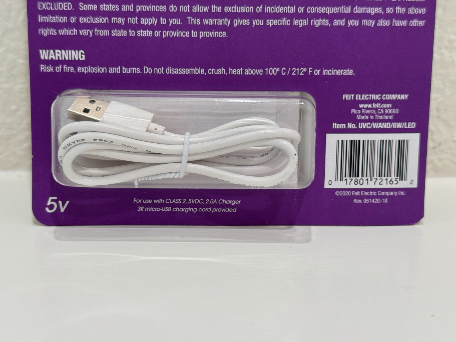 New Feit Electric 6-Watt Portable Disinfecting Sanitizing Wand 6 WATTS USB