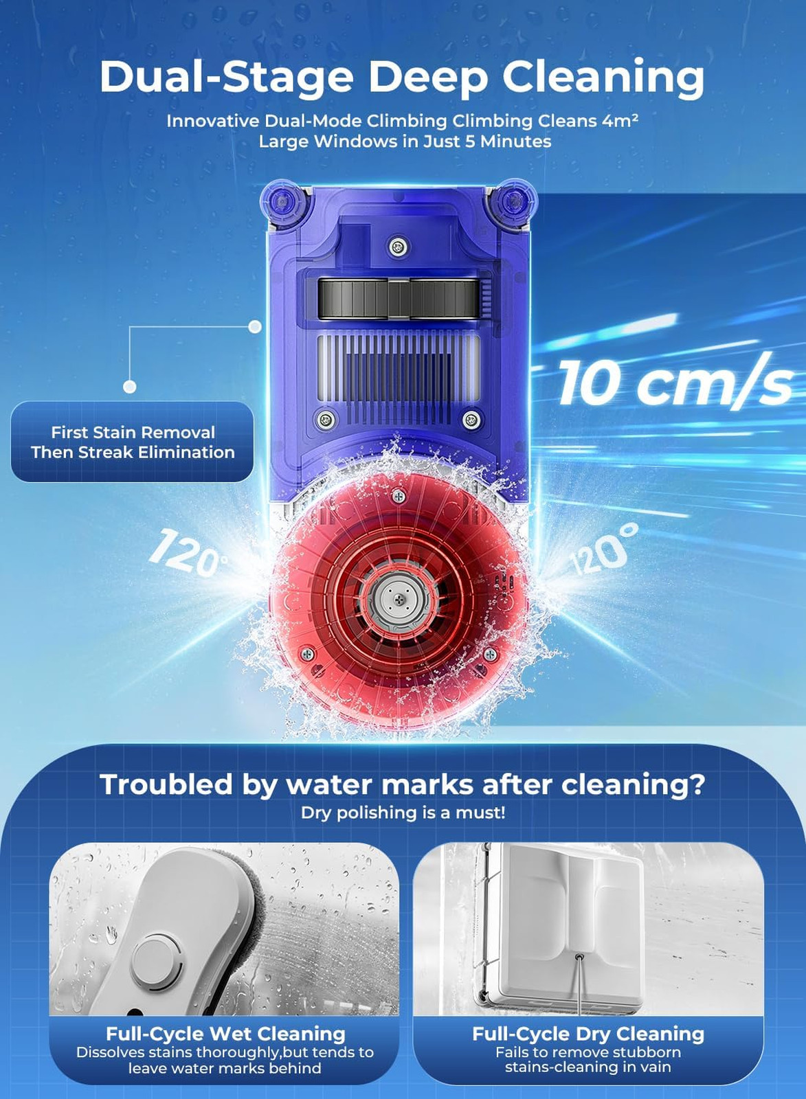 Window Cleaning Robot Ultrasonic Dual Spray 6500Pa Strong Suction Edge Corner