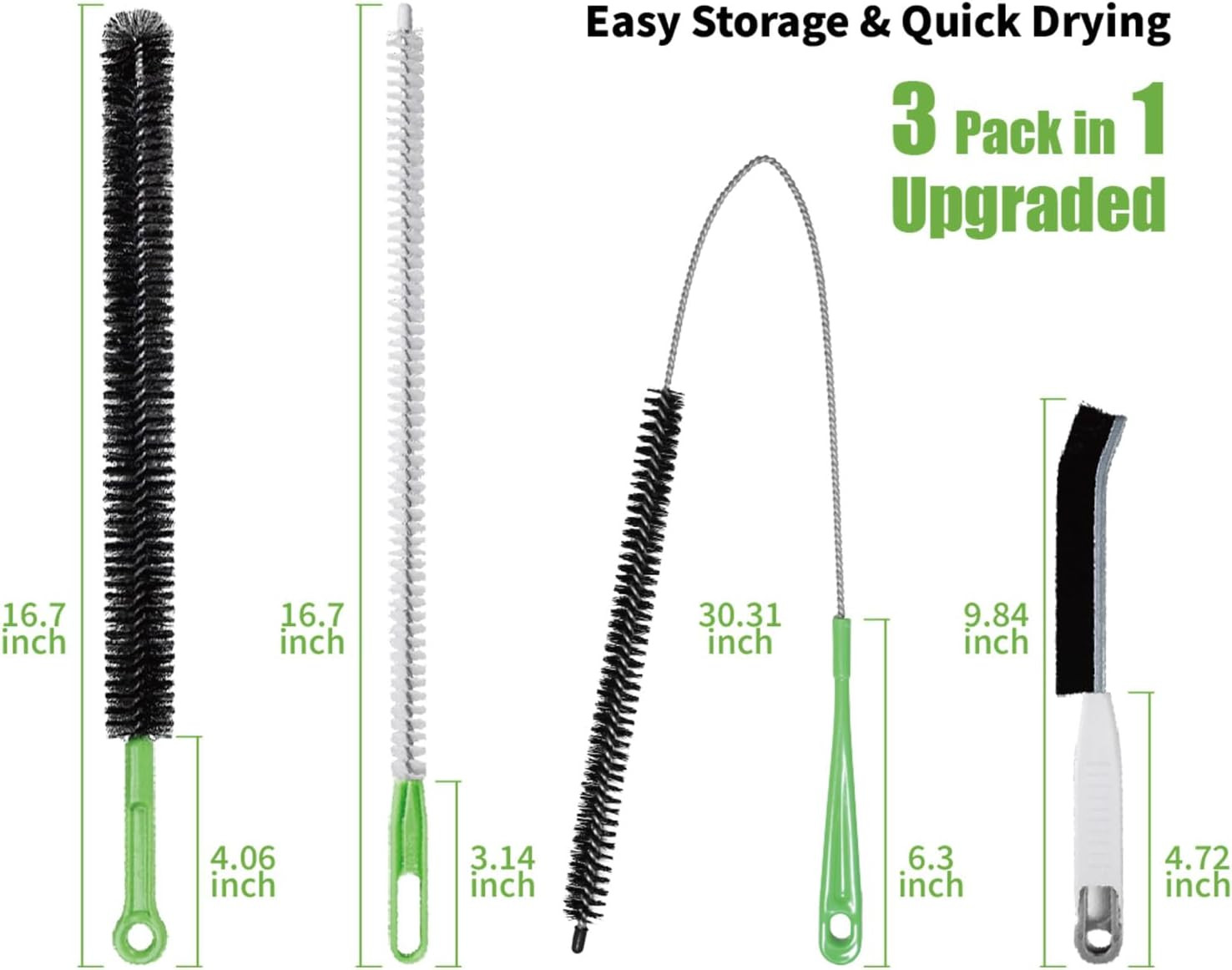 4Pcs Flexible Cleaning Brush Set for Dryer Vents, Fridge Coils, HVAC Systems & T