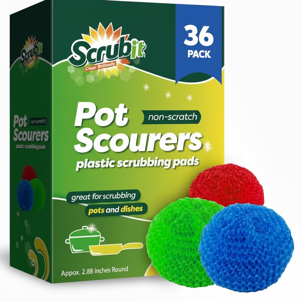 36 Round Nylon Dish Scrubber Scouring Pads by Scrub-It -3 Packs of 6 Scour Pa…
