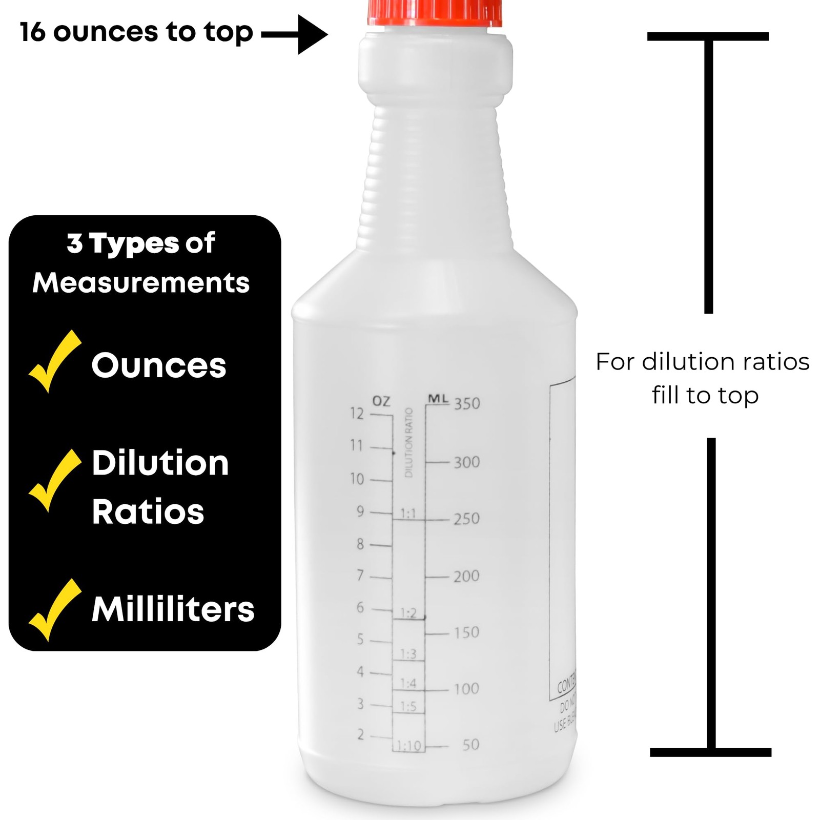 SupplyMaid Commercial-Grade 16 oz Spray Bottles with Dilution Ratios, Ounces & M