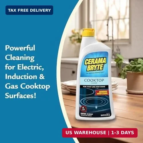 Cerama Bryte Glass Cooktop Cleaner Bundle, 18 oz Bottle & 10 Pads