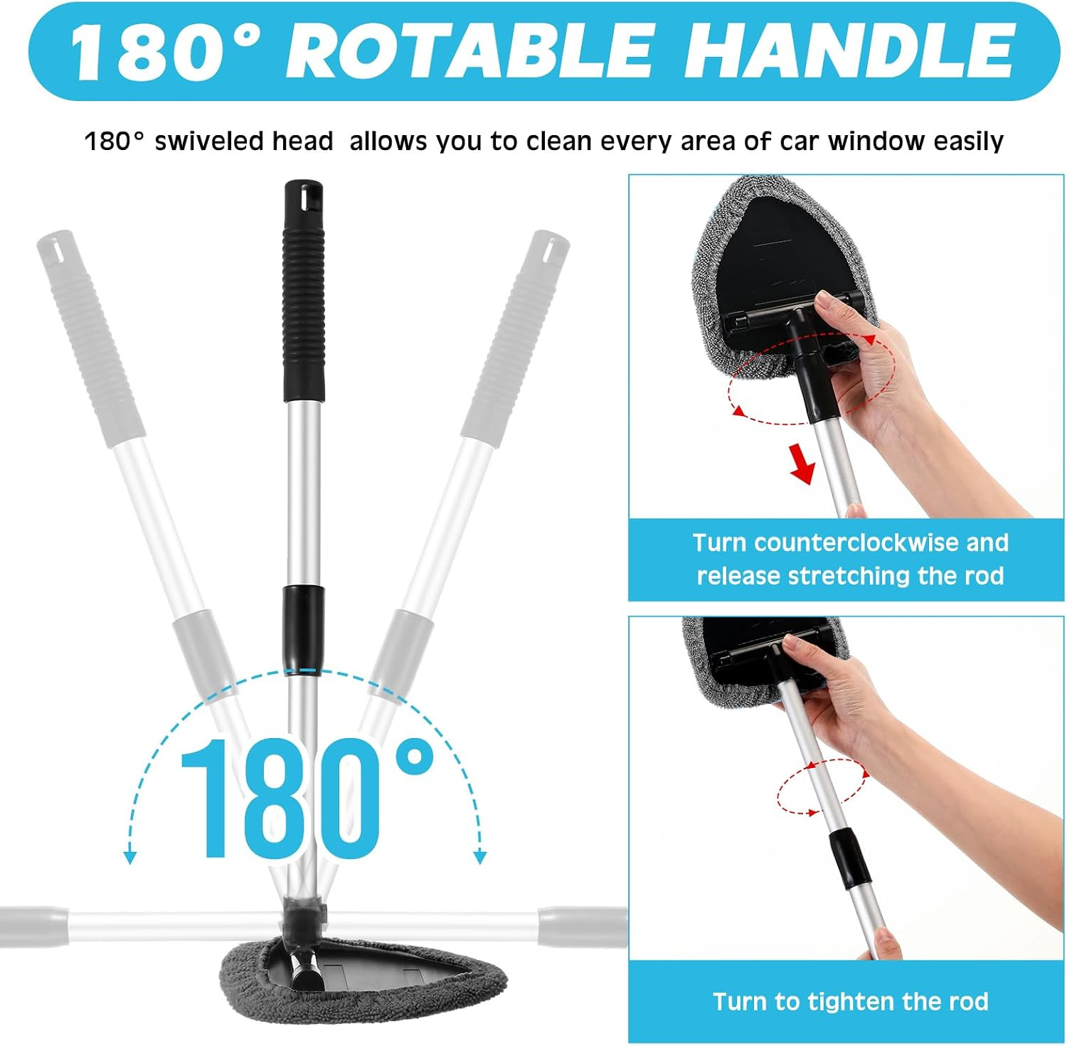 8 Pcs Car Windshield Cleaner Tool Kit with Extendable Handle, Microfiber Towel P