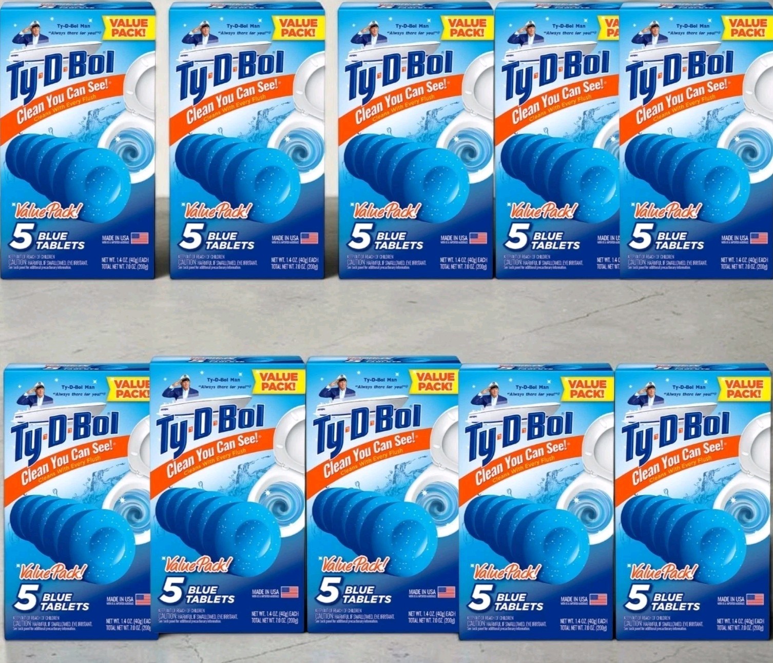 10 Packs Ty-D-Bol, Blue Toilet Bowl Cleaner Tablets