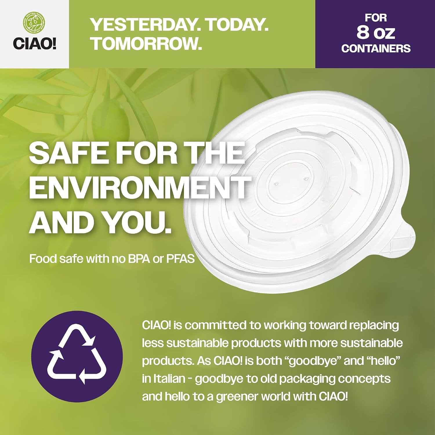 CIAO! 90mm Diameter PP Lid, Designed and Fit BRAND 8oz Paper Food Container (1