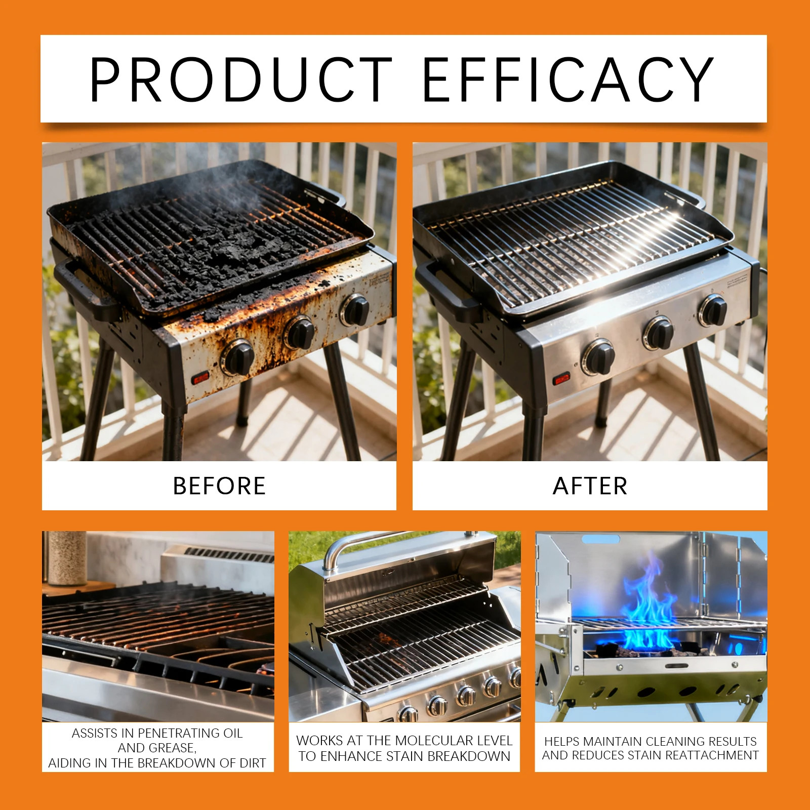 Grill Cleaner Spray for BBQ Oven Stove Grease Remover Heavy Duty Degreaser Baked