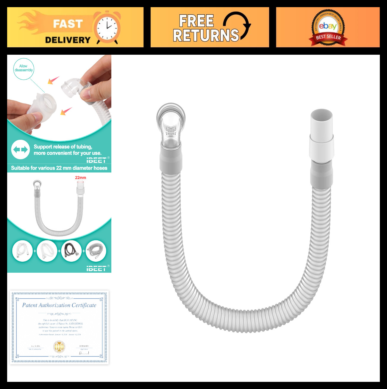 Short Tube Assembly for CPAP, Hose Supplies with Swivel & Elbow Connector