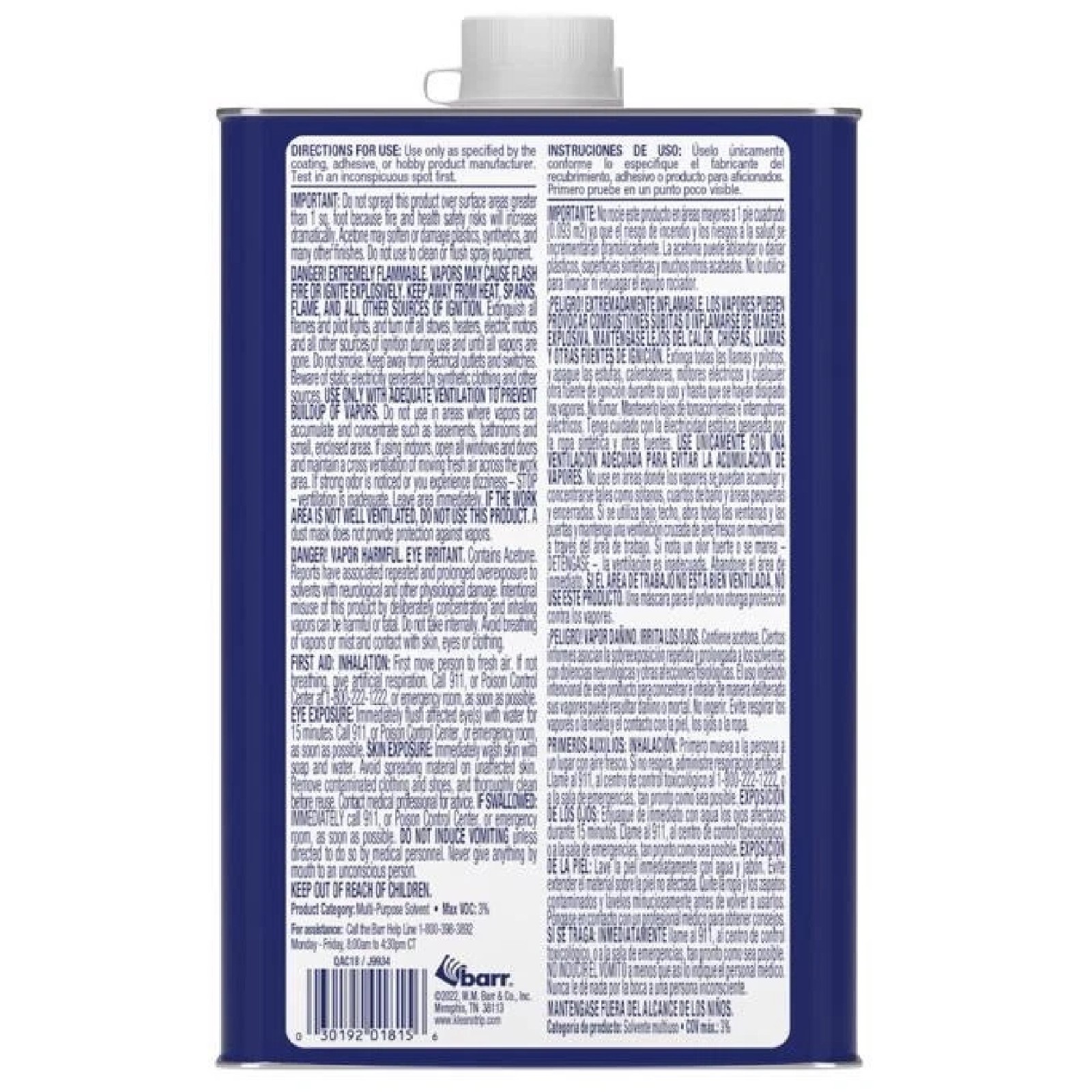 Klean Strip 84032 Indoor & Outdoor Liquid Acetone Solvent 1 qt. 030192018156