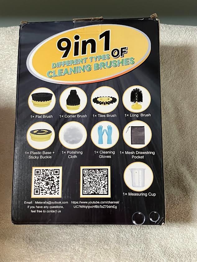 9 in 1 Electric Spin Scrubber Quiet Cordless LED Display Yellow 18000 RPM NIB