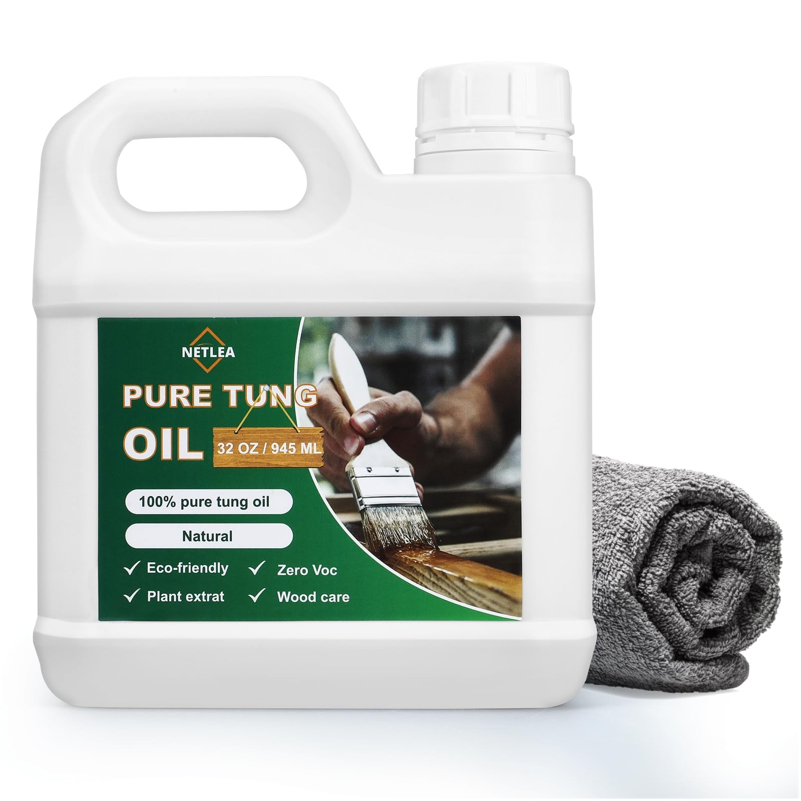 Netlea 32OZ 100% Pure Tung Oil for Wood–Pure Natural Wood Oil for Indoor & Ou…