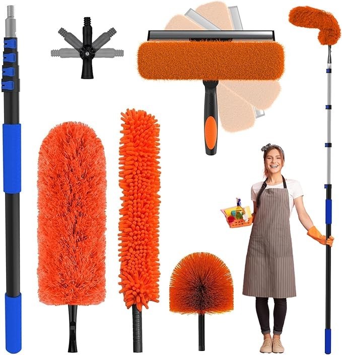 26 Foot High Reach Duster Kit 5-19 ft Telescoping Pole Ceiling Cobweb Cleaning