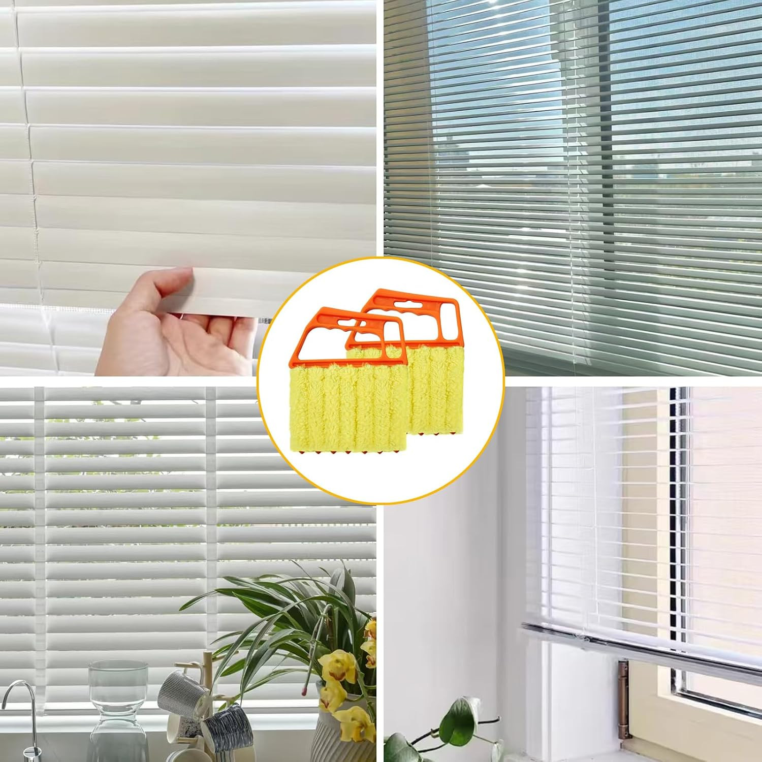 2 Pcs Blinds Cleaner Duster Tool 7 Finger Microfiber Washable Mini Window Duster