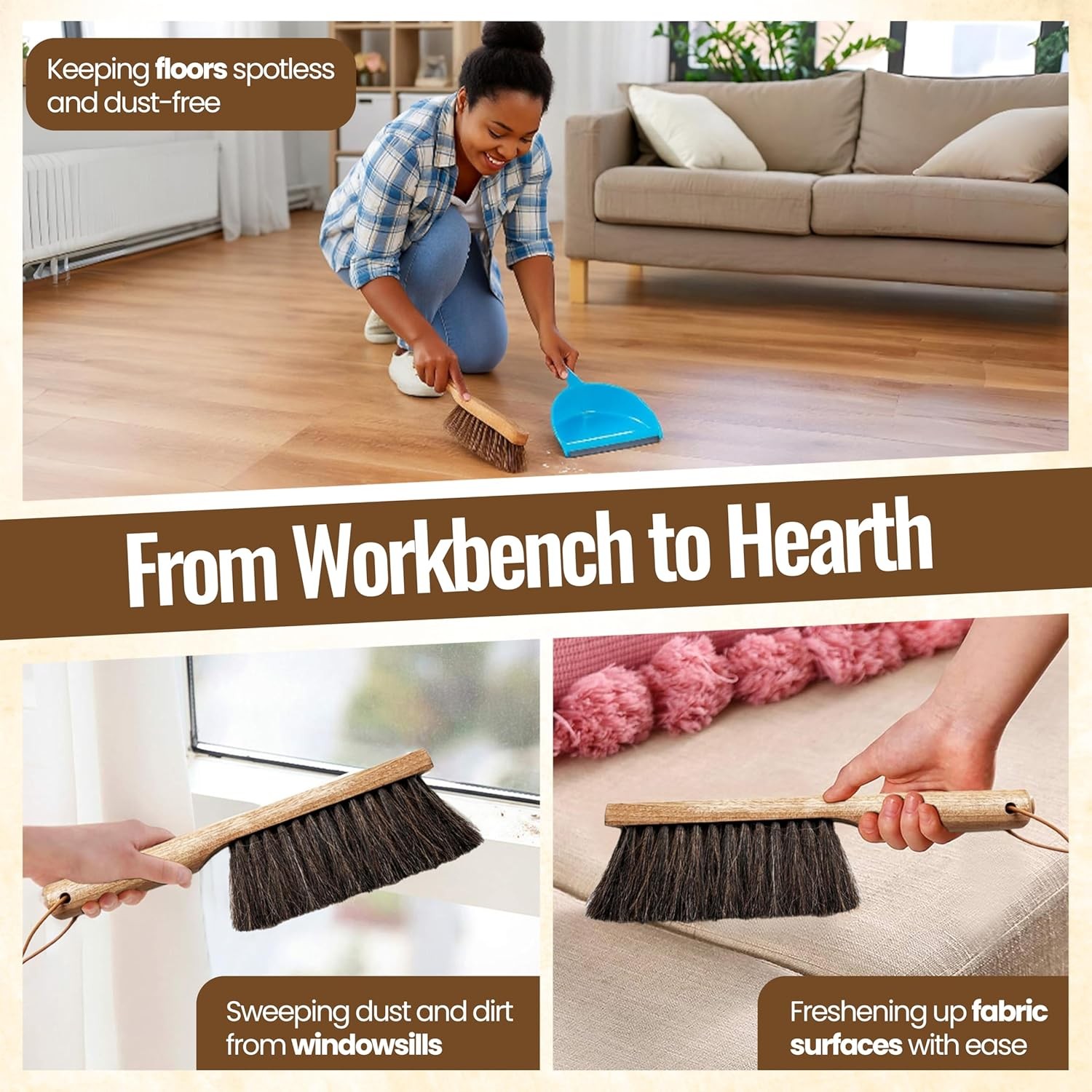 Dustpan Bench Woodworking Brush-USA 13 inch Horsehair Brushes are Used Counter