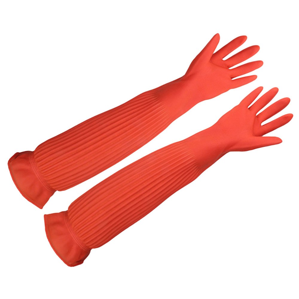 Washing Gloves in Red Latex for Kitchen Use with Durable Heat Resistant Design