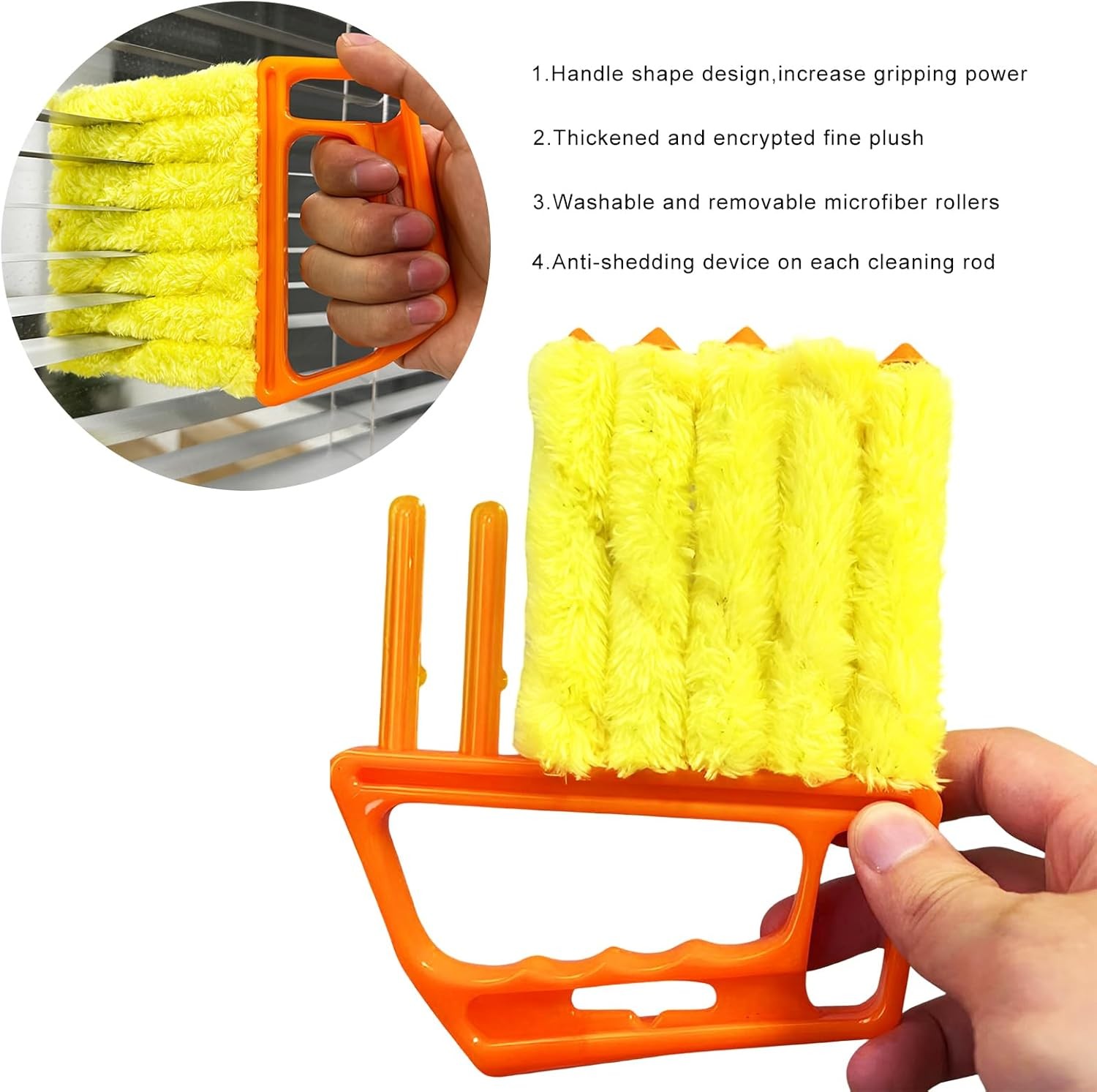 2 PCS Blind Cleaner Duster Tool, 7 Finger Handheld Duster Window (Orange+Yellow)