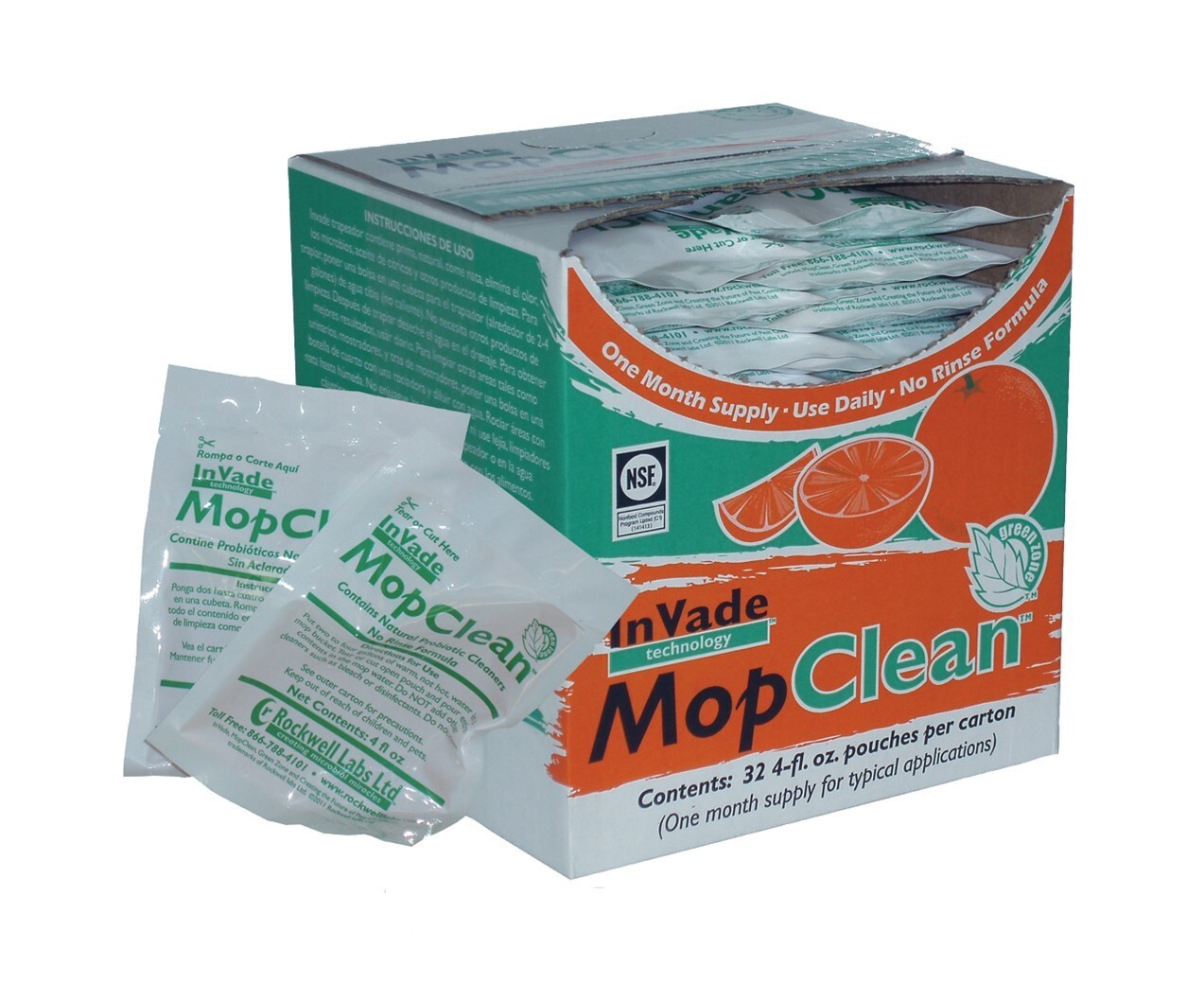 InVade Mop Clean 1 box = 32 x 4 fl oz pouches by Rockwell Labs