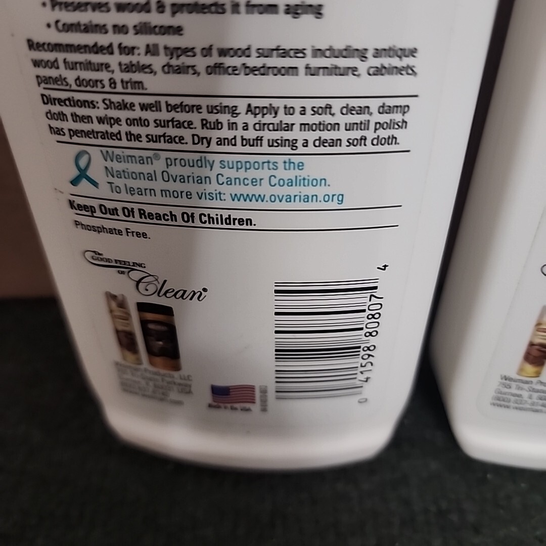 2x Weiman Furniture Cream w/Lemon Oil 8 oz Clean Protect Wood UVX-15 Sunscreen