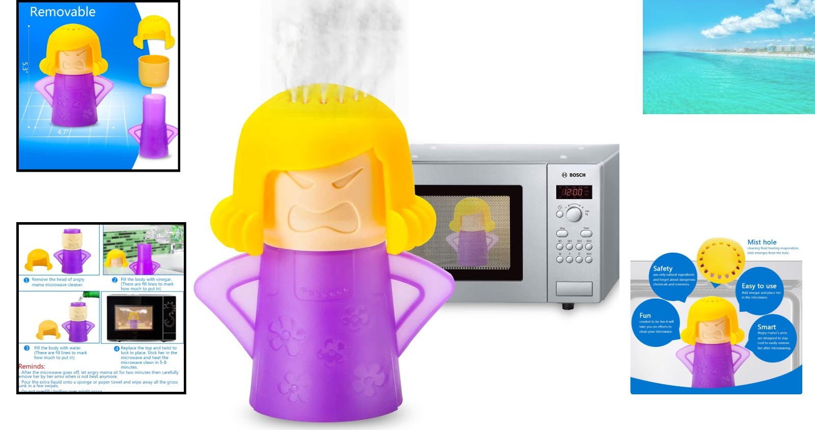 High-Quality Microwave Cleaner, 2 PCS Angry Mama – Cleans 7 Minutes Purple