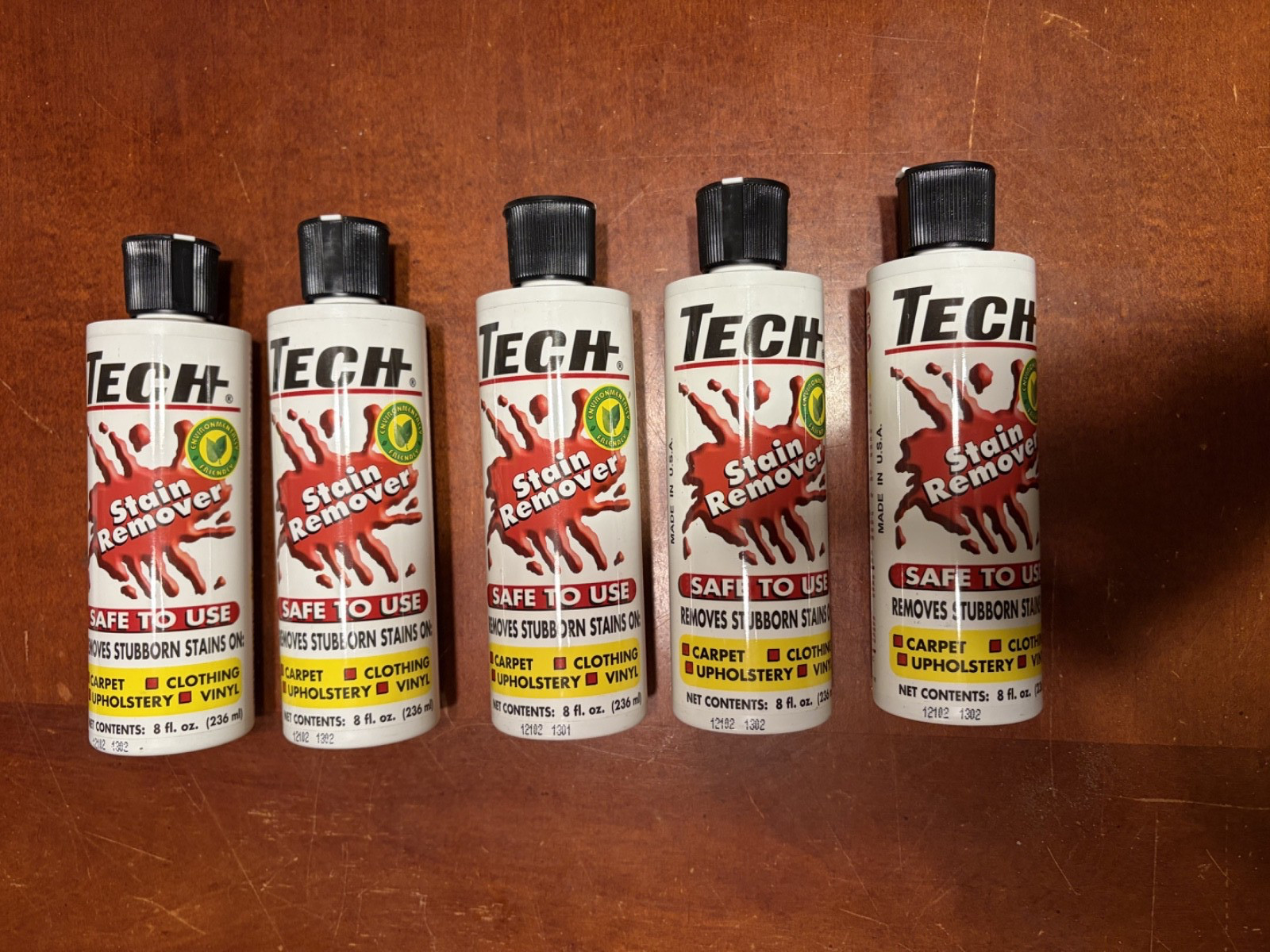 5 Pack Tech No Scent Stain Remover Liquid Multi Purpose Non-toxic 8 oz