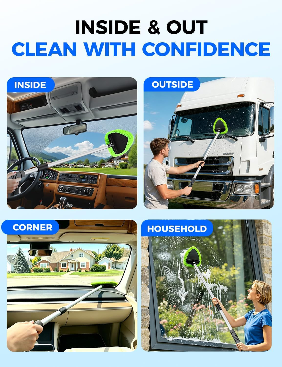 XINDELL 29-Inch Windshield Cleaner Tool – Car Interior Window Cleaning Kit with