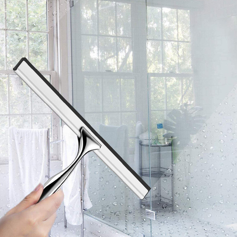 1Pc Stainless Steel Shower Squeegee for Car with 1 Adhesive Hook Silver Bathroom