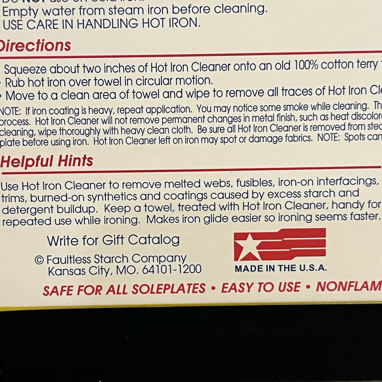 Vtg Faultless Hot Iron Cleaner 1oz 28g Safe For All Soleplates Makes Irons Glide