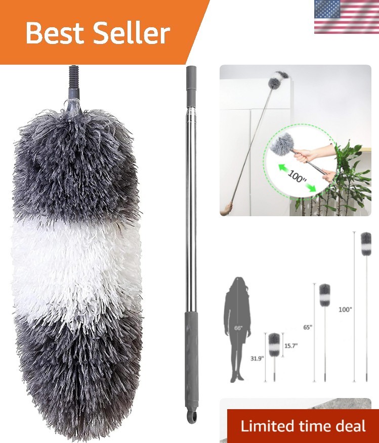 Versatile 100″ Telescopic Microfiber Duster with Bendable Head for Home Use