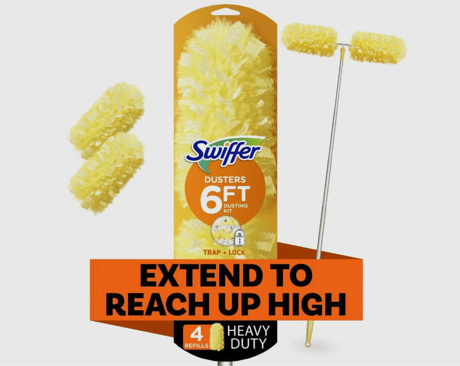 Dusting Kit, Cleaning Supplies, 3 ft Extended Handle, 1 Duster, 12 Refills