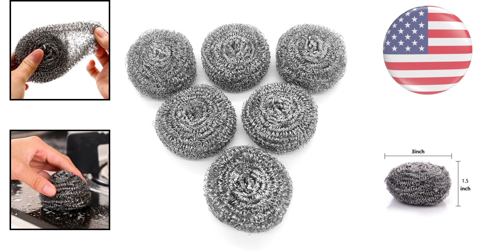 6 Pack Stainless Steel Wool Scrubbers – Heavy Duty Cleaning Pads for Kitchens