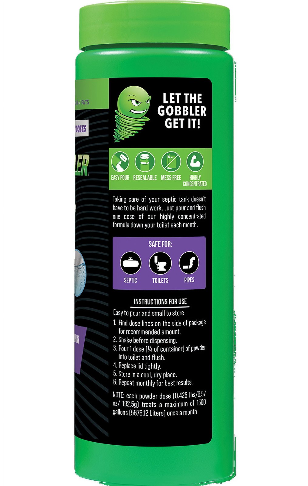 Green Gobbler Industrial Septic Saver Tank Treatment Powder – 4 Monthly Doses