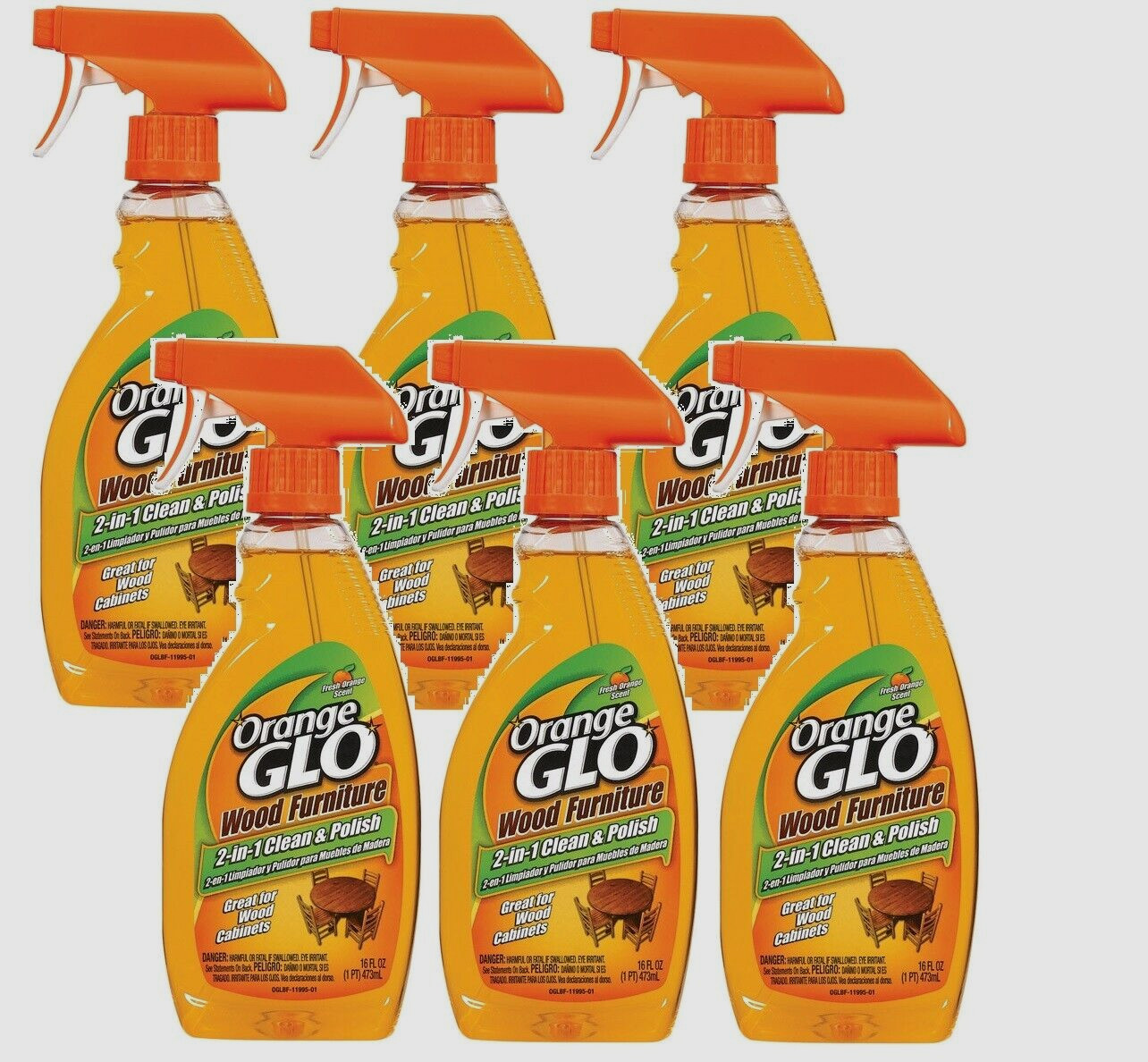6 PACK!! Orange Glo 2-in-1 Wood Cleaner & Polish 16 oz. Citrus Scent Furniture