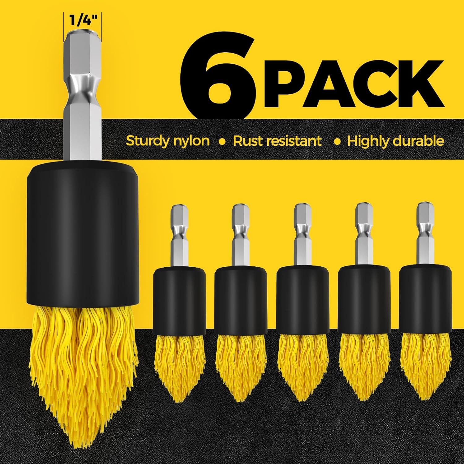 6 Piece Drill Brush with Multi-Purpose & Grout Head,Crevice Cleaning Brush，3/4”W