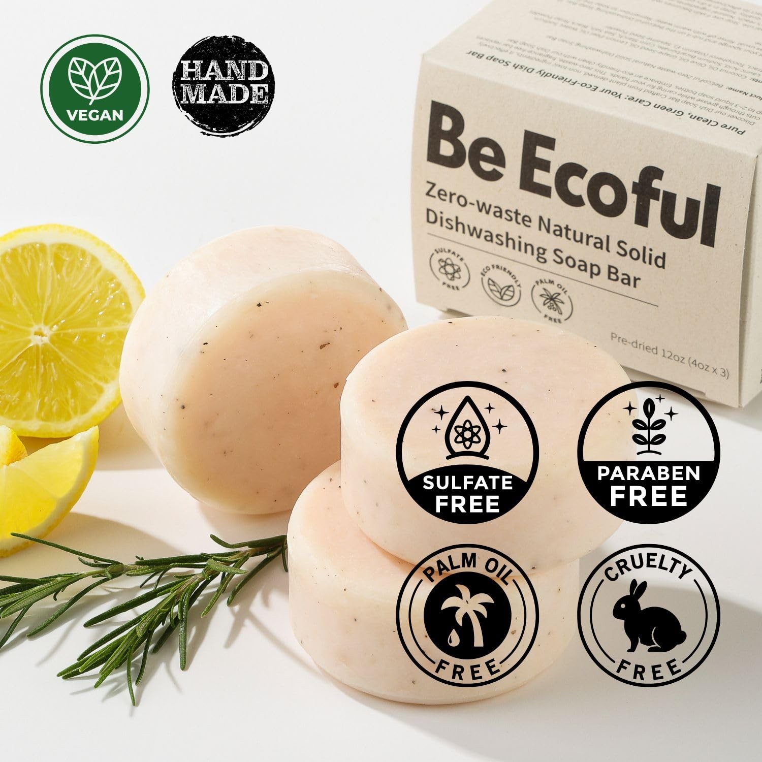 BeEcoful Zero Waste Natural Dish Soap Bar (Pack of 3) – Vegan Dishwashing Blo…