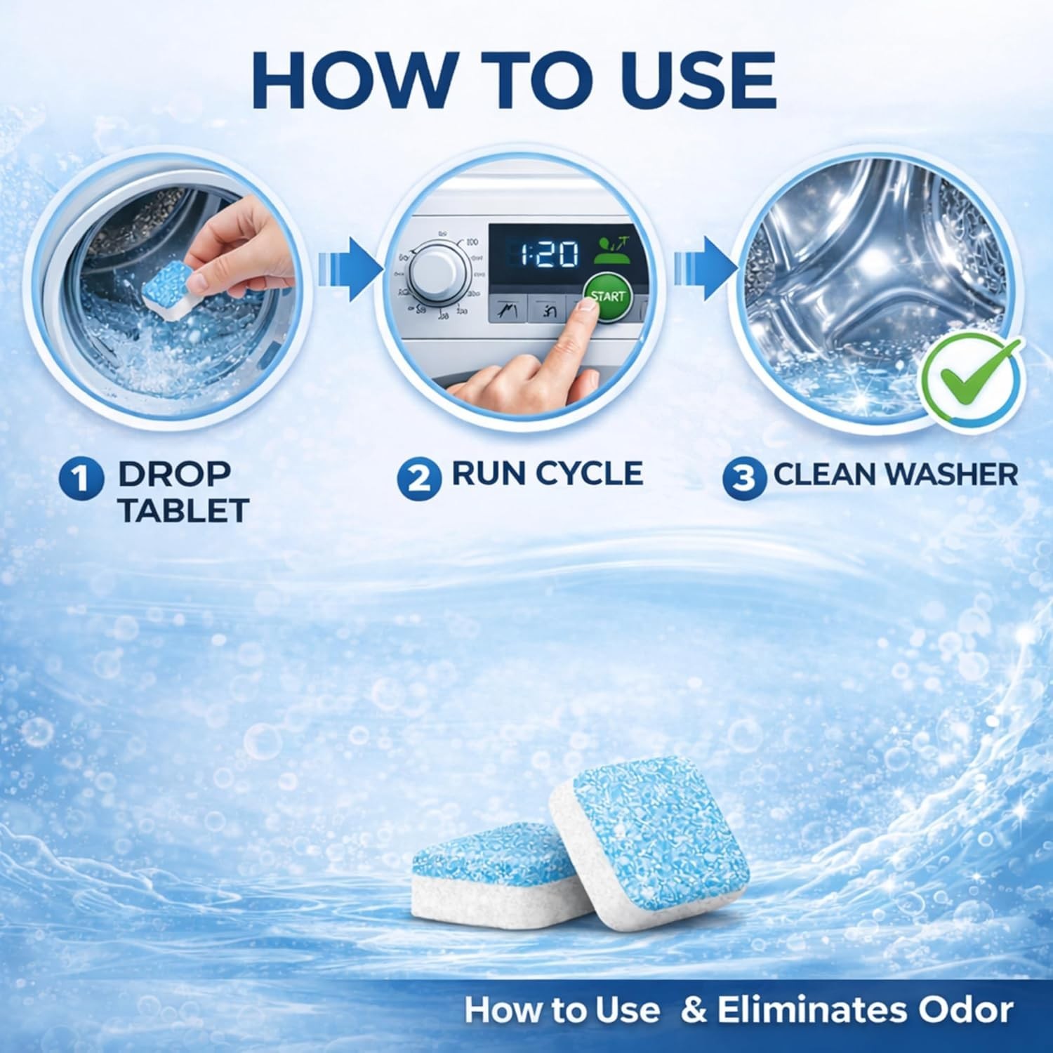 Washing Machine Cleaner Tablets 24 Count Descaler Front Top Load HE Washer