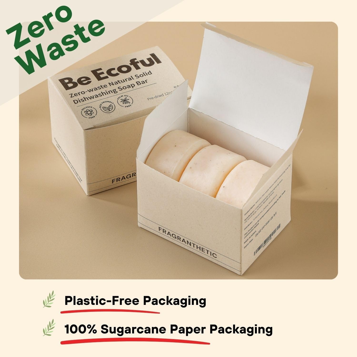 BeEcoful Zero Waste Natural Dish Soap Bar (Pack of 3) – Vegan Dishwashing Blo…