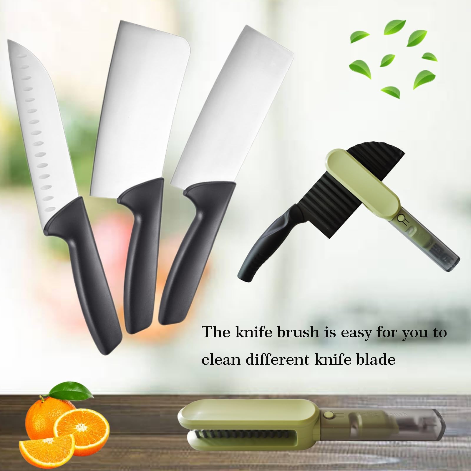 Knife Blade Brush with Long Handle and Lid Integrate Knife Sharpener and Gap …