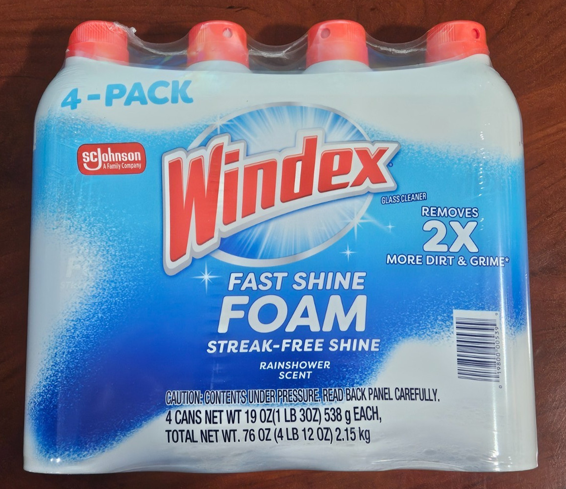 4 Windex Fast Shine Foam Streak Free Glass Cleaner NoDrip Aerosol Cleaning Spray