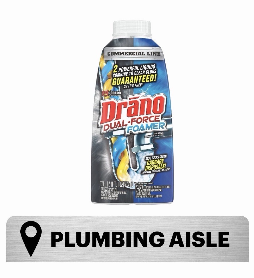 Drano Dual-Force Foamer, Hair and Drain Clog Remover Commercial Line 17fl Oz