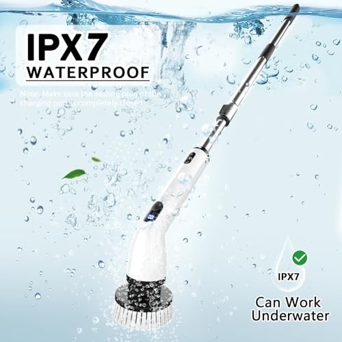 Cordless Electric Spin Scrubber – IPX7 Waterproof Bathroom Cleaner, Adjustable H