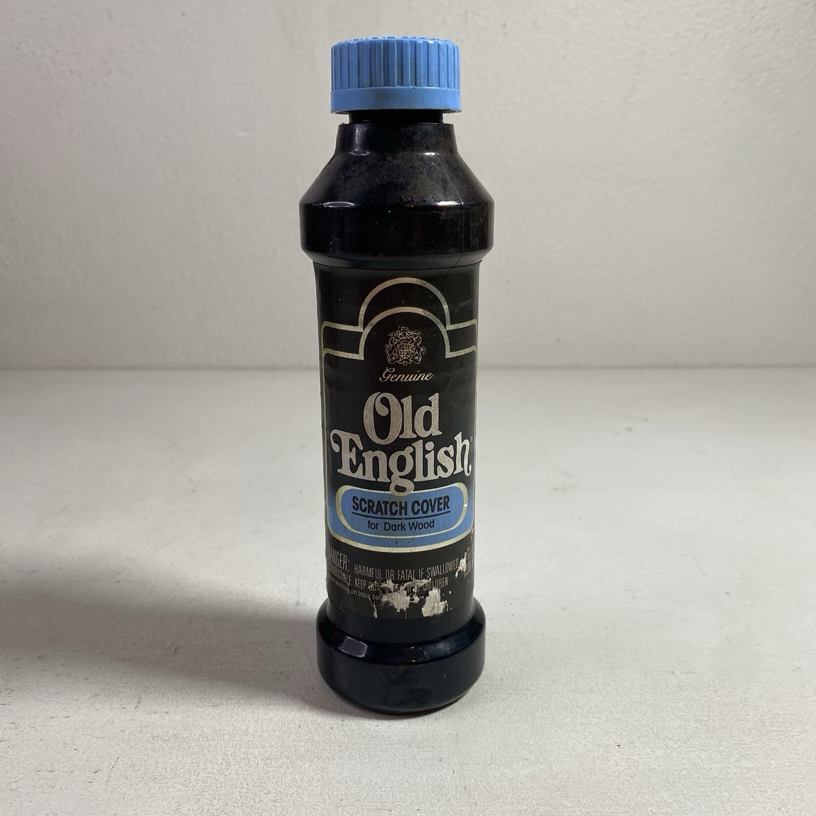 Vintage OLD ENGLISH Scratch Cover For Dark Wood Blue Cap 80% Full