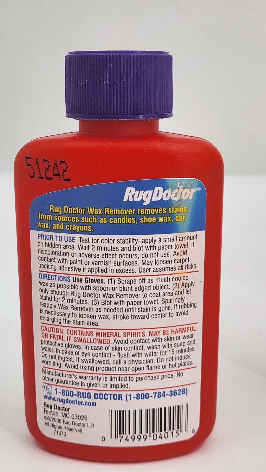 Lot of 4 Rug Doctor Spot Treatment Set Wax Red Rust Gum Remover Small Bottles