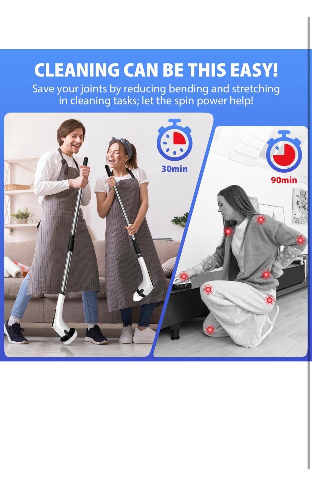 Electric Spin Scrubber for Cleaning, Cordless Scrub Brush with Adjustable Speeds