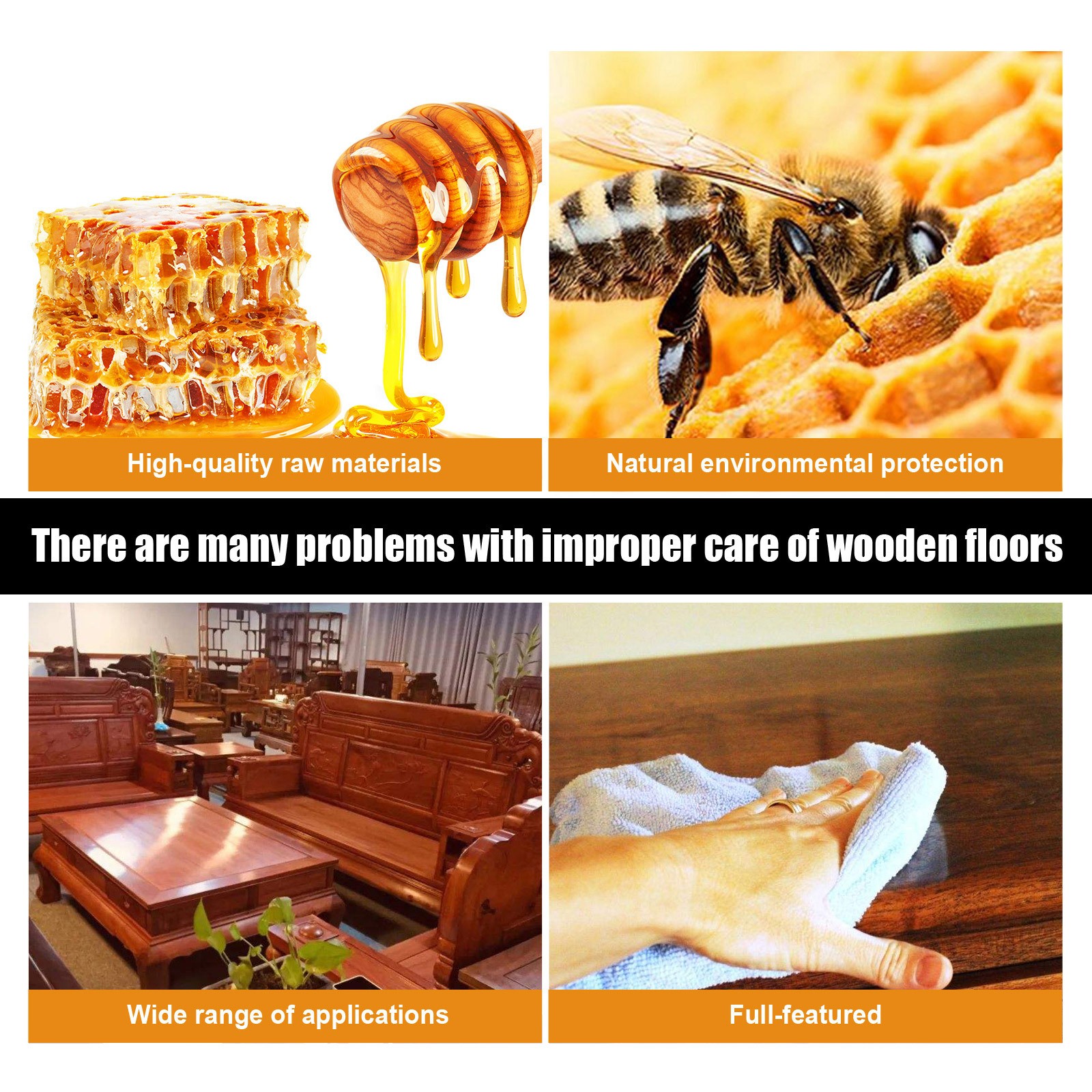 Beeswax Furniture Polish – Natural Wood Conditioner & Restorer with Sponges