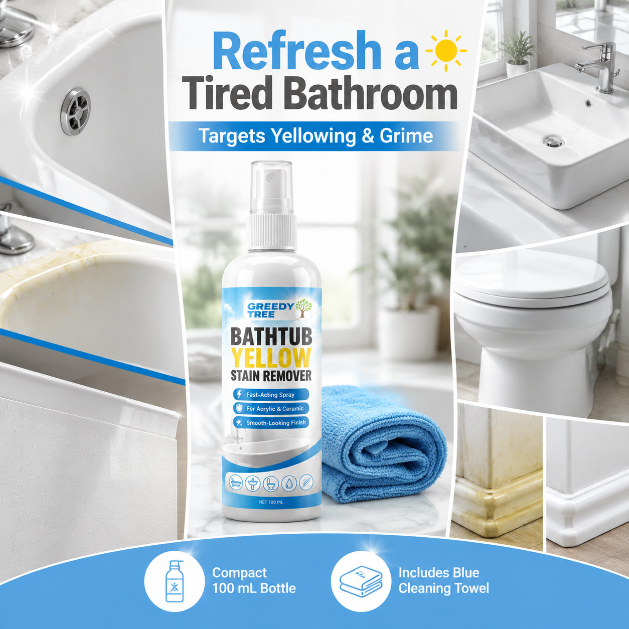 Toilet And Sink Yellow Stain Cleaner Spray For Bathroom Touch Ups