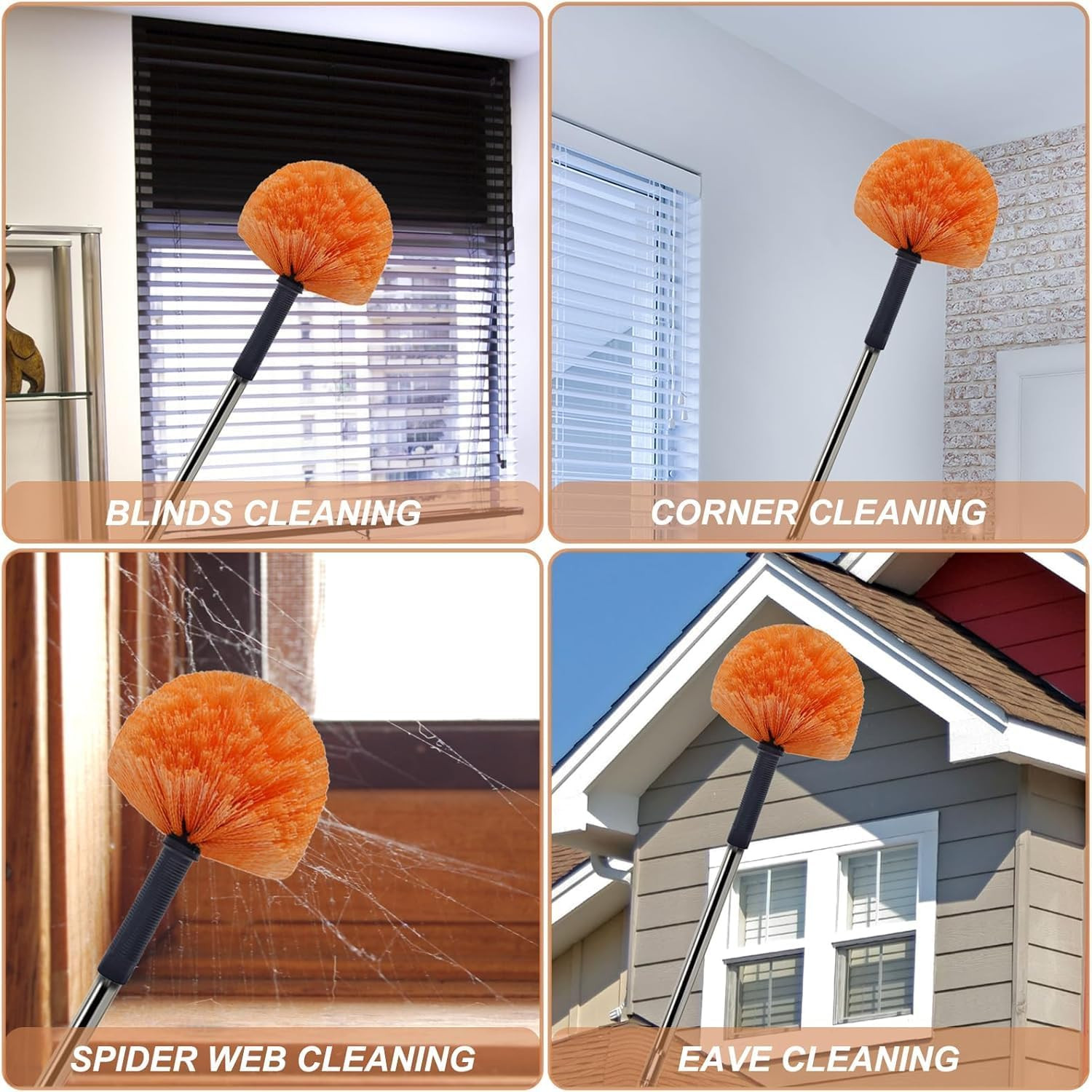Cobweb Duster Brush Head Spider Web Cleaning Tool 3/4 Inch Thread Orange