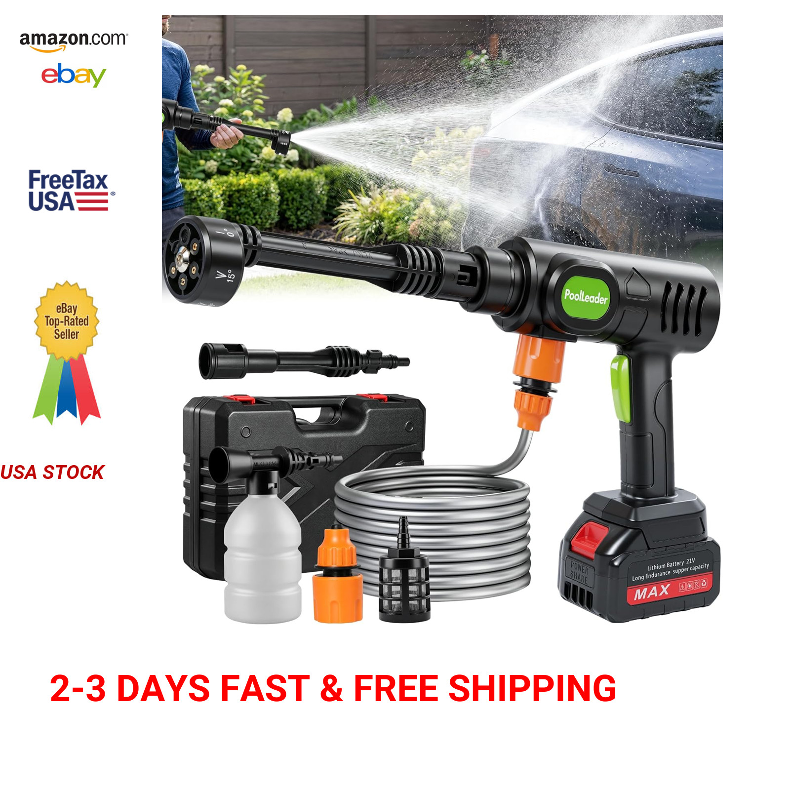 Cordless Car Washing Tool Portable Vehicle Cleaner with 6-in-1 Nozzle Foam
