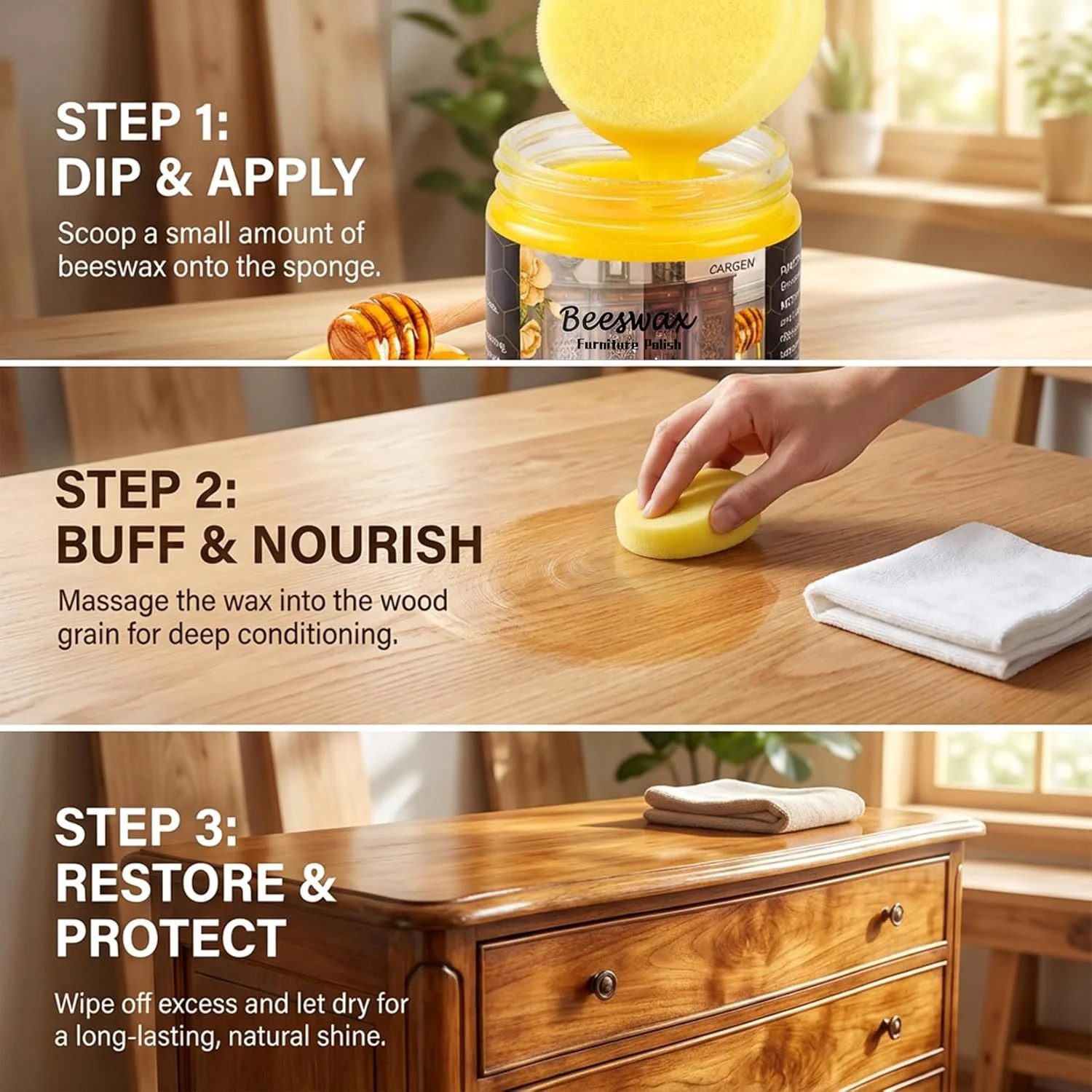 CARGEN Beeswax Furniture Polish, Wood Seasoning Beeswax for Furniture Wood Polis